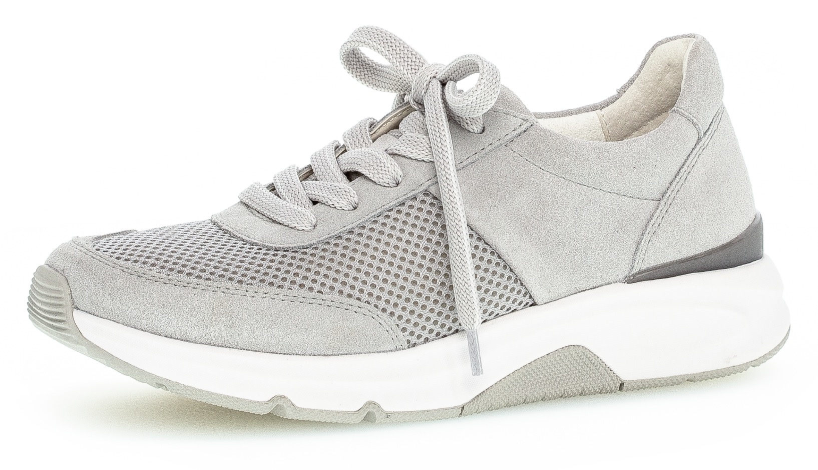 Keilsneaker GABOR ROLLINGSOFT, Damen, Gr. 35, grau (hellgrau), Textil, Veloursleder, Schuhe Sneaker, in sportivem Design, Freizeitschuh, Halbschuh, Schnürschuh