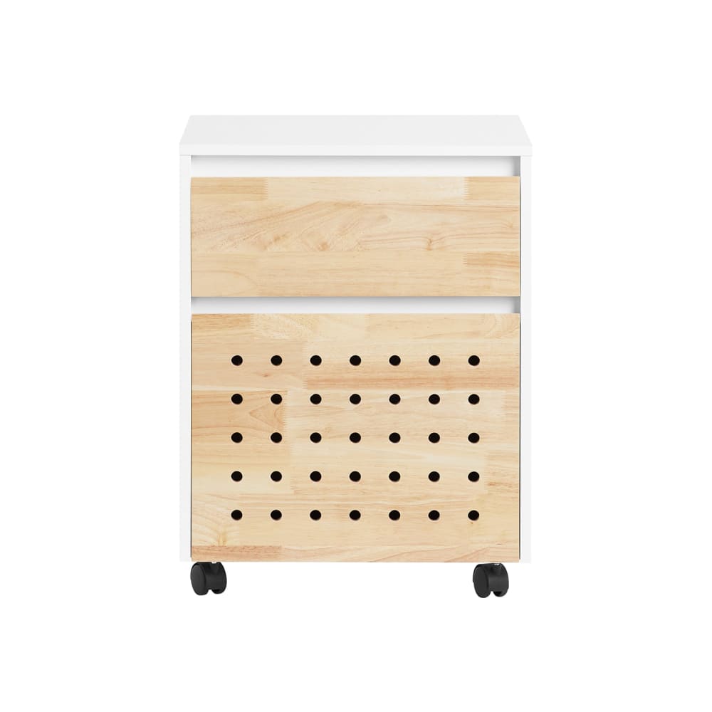 Caisson de bureau à roulettes effet bois blanc avec tiroir et porte