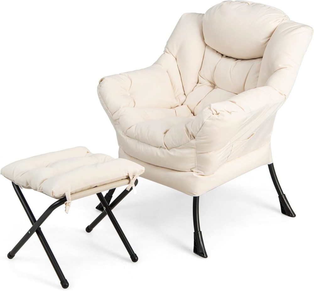 Fauteuil salon avec repose-pieds ottoman pliant beige