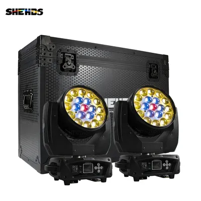 2PCS SHEHDS LED Beam&Wash19x15W RGBW Zoom Moving Head Light with Flight Case For DJ Disco Bars
