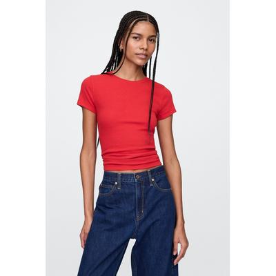 Gap Womens Red Modern Rib Cropped T-Shirt - Red