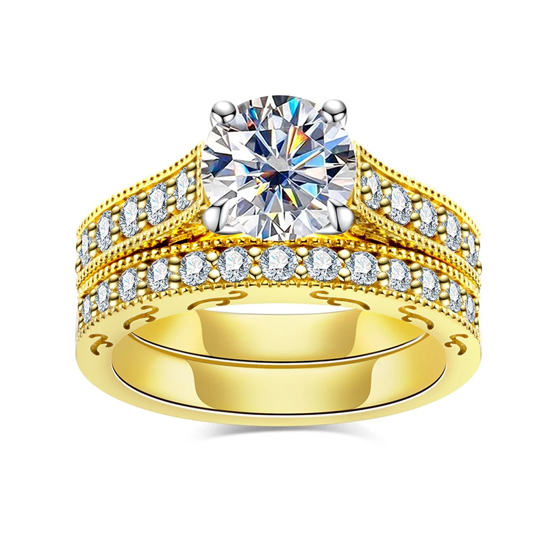 Set di anelli Moissanite per donna Anello in argento sterling 925 da 2 carati tutto in oro Moissanite