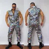 Glitzer Silber Lasers piegel ärmellose Overall Männer Hip Hop Dance Team Bar Bühnen performance Kostüm Festival Party Rave Outfits