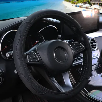 A PU leather embossedhand-shaped skin feel car without inner ring steering wheel cover fits 15 "car upholstery in black
