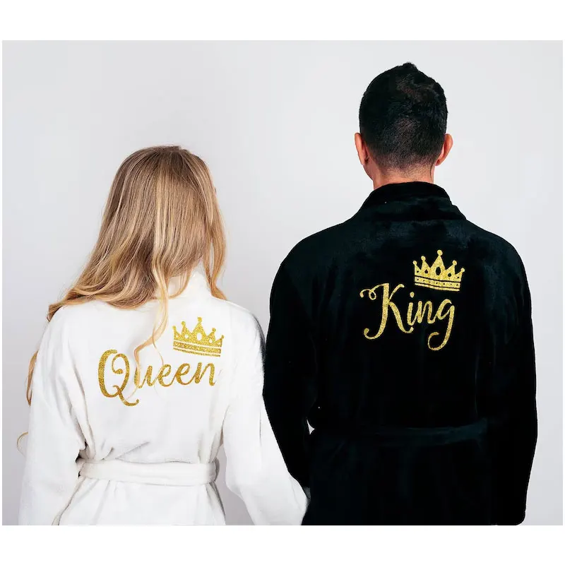 Gemütliche Frottee-Bademäntel, Bademäntel für Paare, Flanell, passende King-Queen-Bademäntel, Geburtstag, Flitterwochen, Winter-Spa-Bademäntel, 260 g/ ㎡ Image