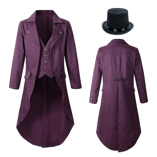 Retro Vintage Mittelalterlicher 18. Jahrhundert Mantel Smoking-Frack Vampir Ritter Ritter Festkleidung Männer Ebenezer Scrooge Elf Fantasy Steampunk Party Abend Erwachsenenmantel Hut Weihnachten Image