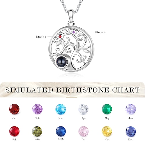 Personalisierte runde Anhängerkette Individuelles bestes Geschenk für Mama – Geburtsstein Projektionsstein mit Foto-Gravur Ideales Hochzeitsgeschenk für Ehefrau oder Freundin Image