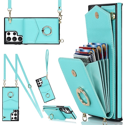 Handy Hülle Handyhüllen Für Samsung Galaxy S26 Ultra Plus S25 S24 S23 S22 S21 FE S21 Ultra Plus S20 A14 A54 Handtasche Brieftaschenhülle Ringhalter Anti-Diebstahl Mit Abnehmbarem Schultergurt TPU Image