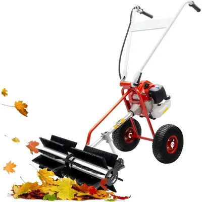 Hand Push Sweeping Machine Broom Gasoline Power, 2-stroke 43CC 1.7HP Gasoline Snow Sweeper Broom