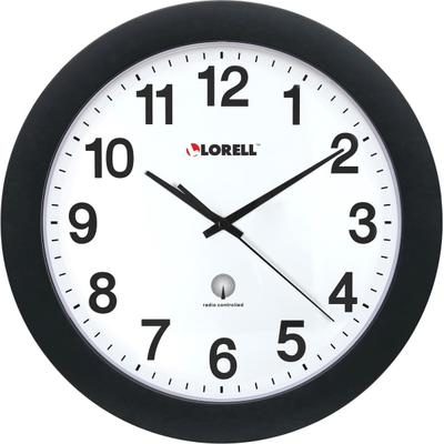 Lorell 12" Round Radio Controlled Wall Clock, Black