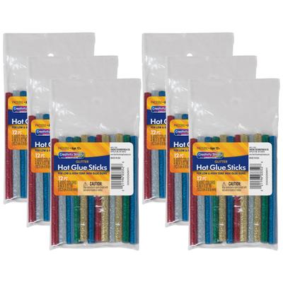 Creativity Street Glitter Hot Glue Sticks, 4" X 5/16", Assorted Colors, 12 Sticks Per Pack, Set Of 6 Packs