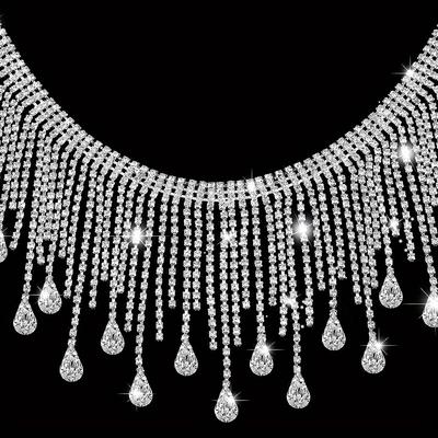 TEMU 1pc Rhinestone Fringe Trim Rhinestone Ribbon Tassel Chain Rhinestone Applique Crystal Tassel Fringe Trim For Sewing Crafts Clothing Accessories Jewelry Diy Decoration 1 Yard White Image