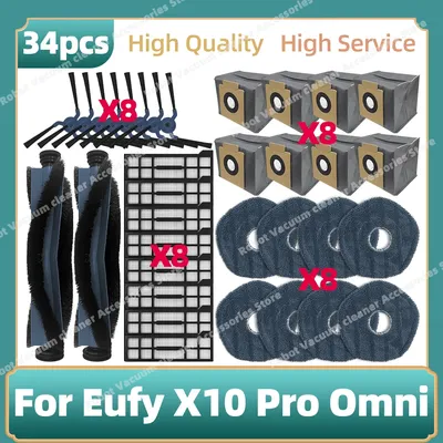 Kompatibel Für Eufy X10 Pro Omni Teile Wichtigsten Seite Pinsel Mopp Tuch Hepa-Filter Staubbeutel Ersatz Zubehör