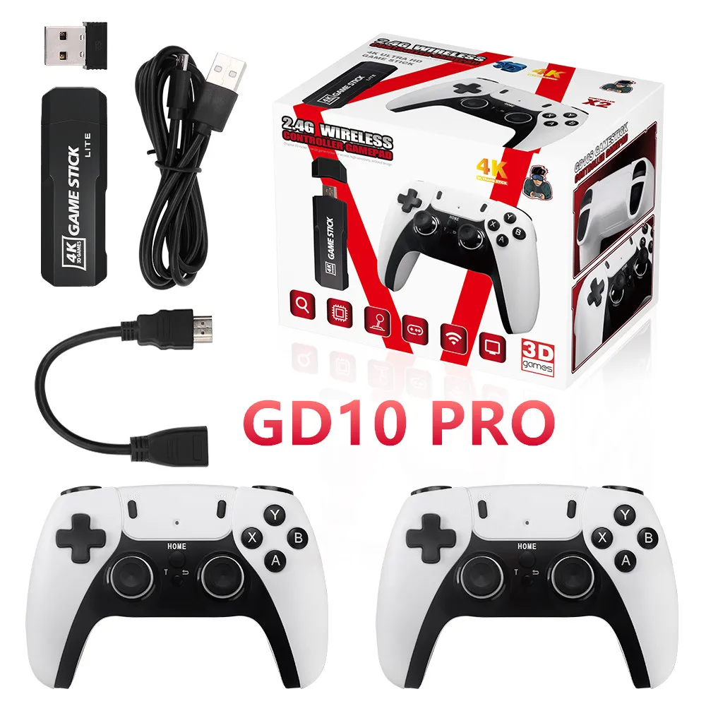 GD10 PRO Videospiel-Stick-Konsole, 2,4 G, doppelter kabelloser Controller, 4K 64 GB, Retro-Spiele, Junge, Weihnachtsgeschenk