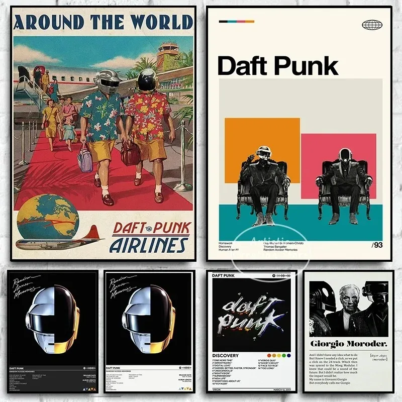 Around The World Daft Punk Poster Retro Leinwand Malerei Drucke Wandkunst Minimalistisches modernes Wohnzimmer Wandkunst Home Decor Geschenke