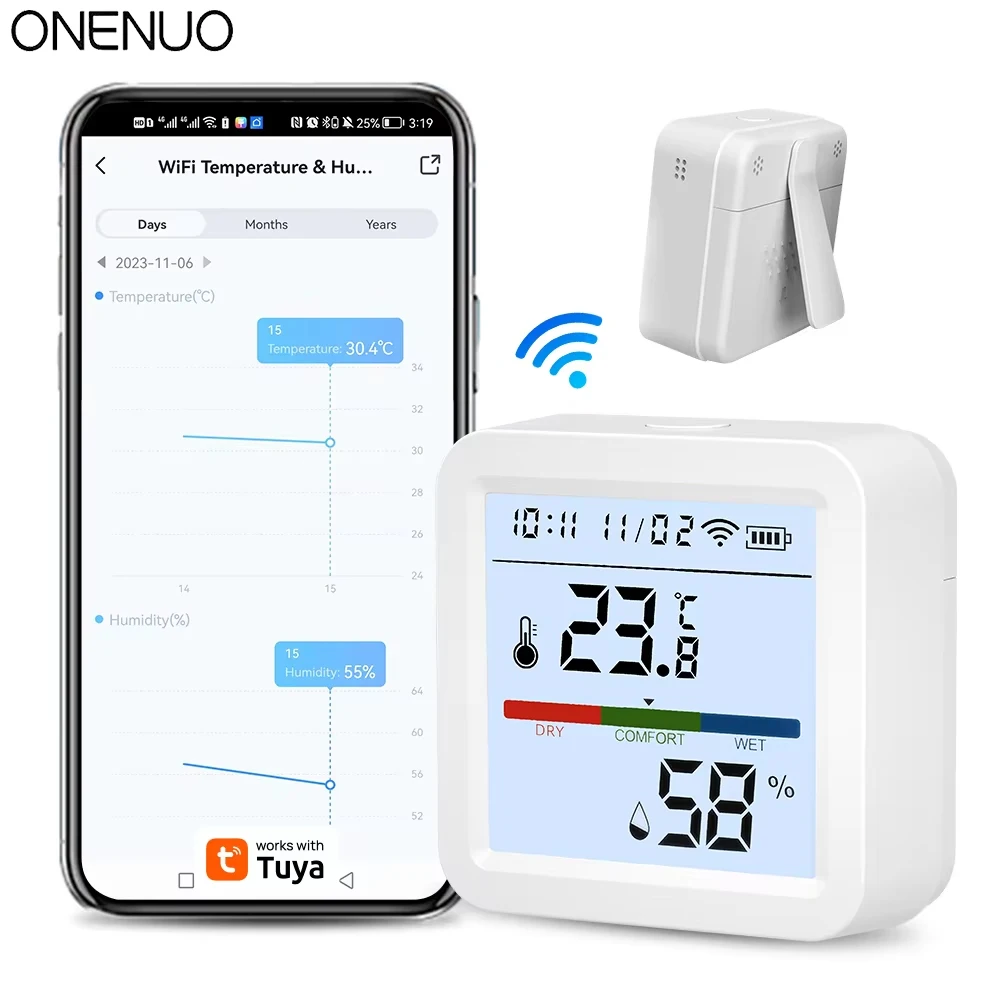 Tuya WIFI oder Zigbee Temperatur Feuchtigkeit Sensor Hygrometer Thermometer Smart Home Hintergrundbeleuchtung Smart Life Support Alexa Google Image