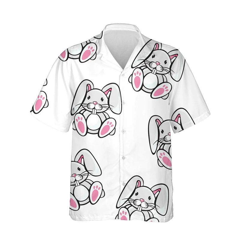 Sommer atmungsaktive Kaninchen 3D-Druck trend ige coole Mode Hawaii Hemden Strand Party Tops kurze Ärmel Blusen Männer 6xl Image