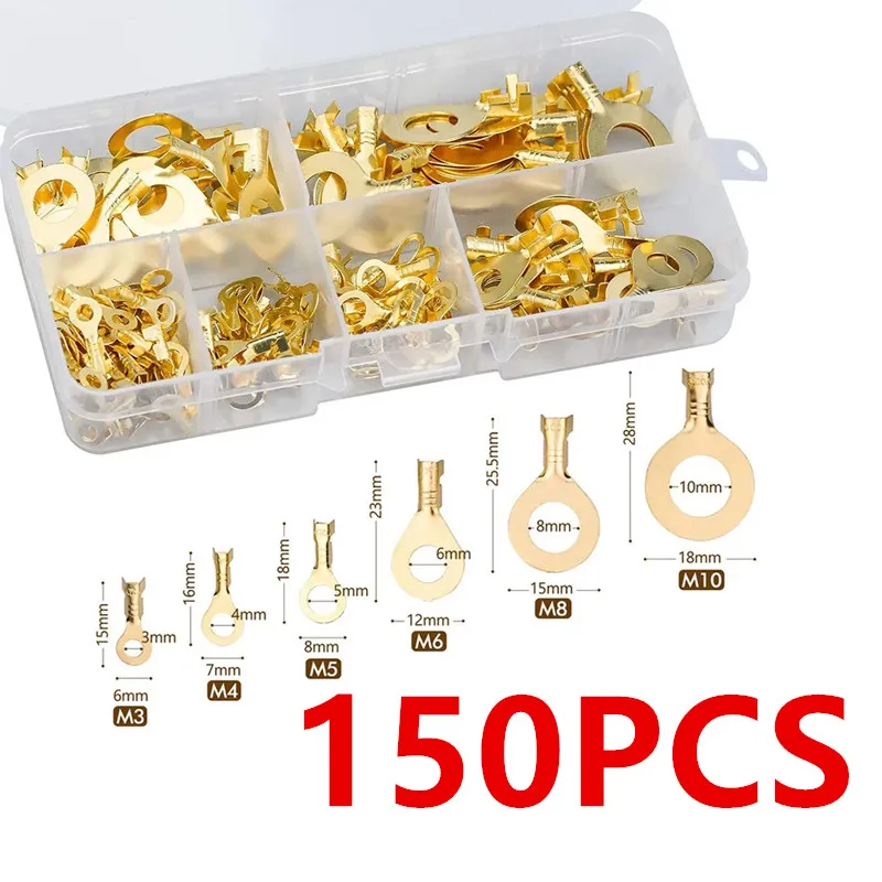 150PCS M3/M4/M5/M6/M8/M10 Ring Lugs Augen Kupfer Crimp Terminals kabelschuh Draht Stecker Nicht-isolierte Sortiment Kit Image