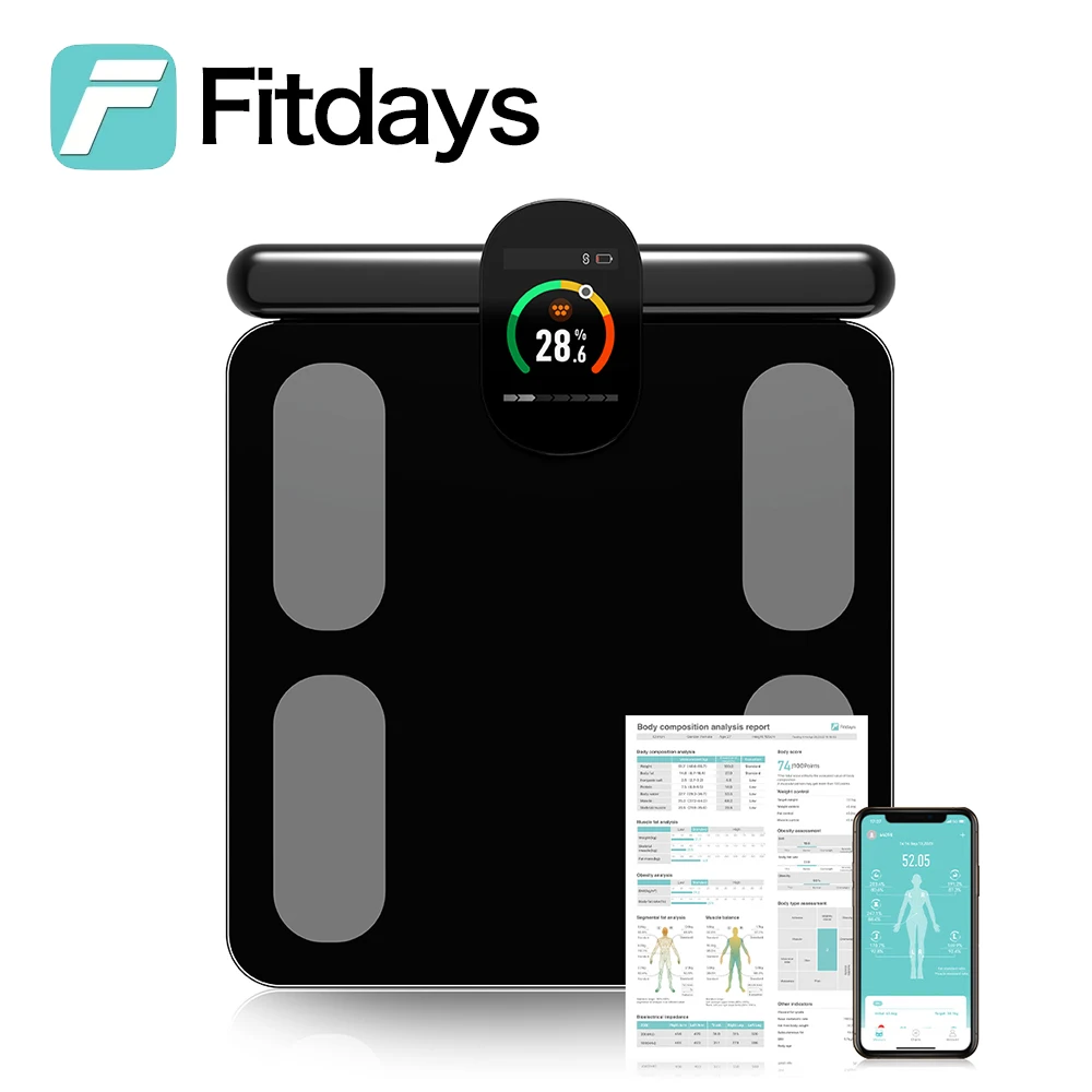 Fitdays Smart Body Composition Scale Hände 8 Elektroden Bioimpedanz Balance Scale Professionelle Gym Smart Body Fat Scale Image