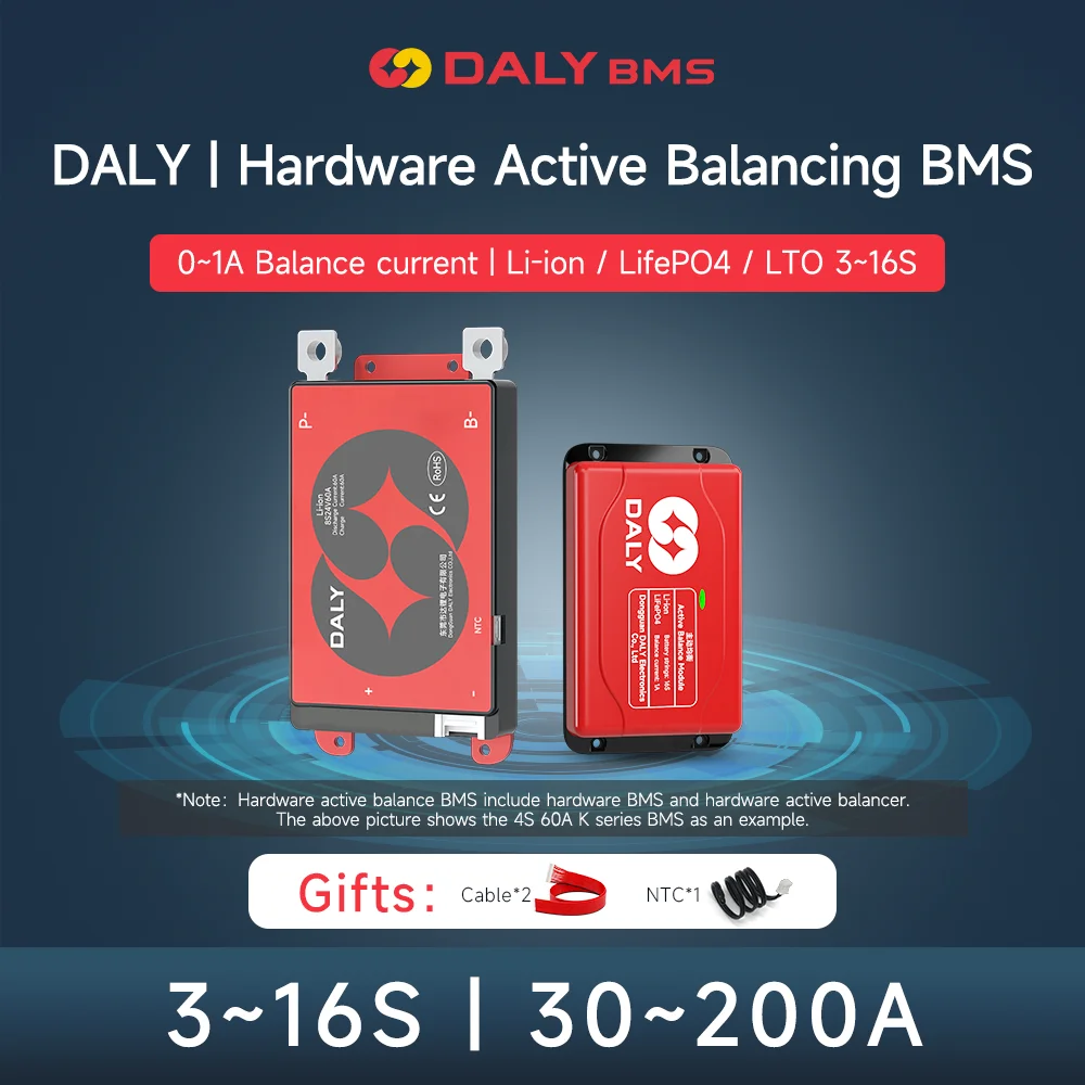 Daly BMS Bilanciatore attivo BMS Lifepo4 4S 12V 3S 8S 24V 13S 16S 48V 40A 60A 100A 150A 200A per scheda di bilanciamento batteria agli ioni di litio 100Ah