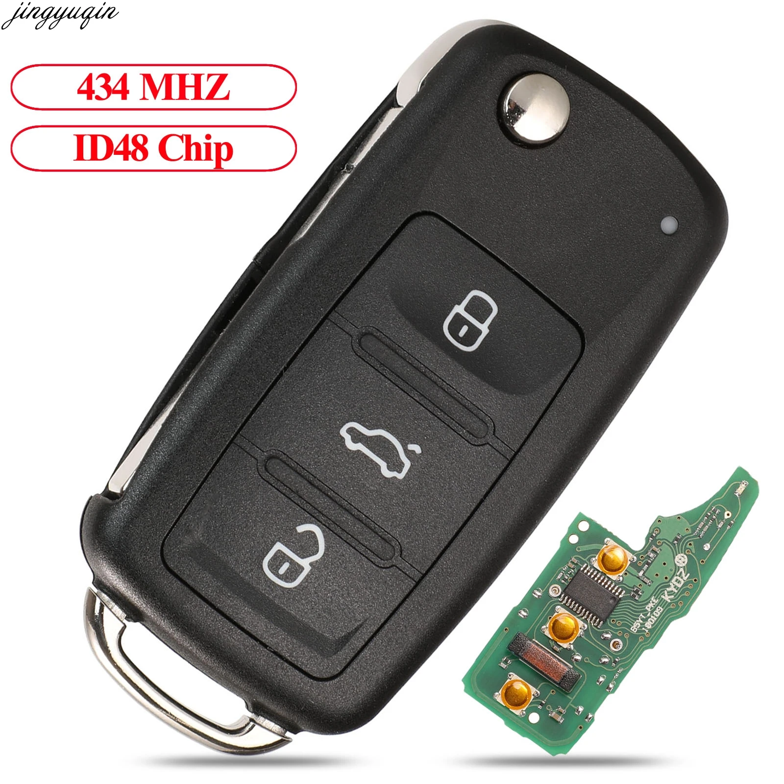 Jingyuqin 3BTN Remote Keyless gehen Auto Schlüssel 434MHZ ID48 Chip Für VW Caddy Eos Golf Jetta Beetle Polo Tiguan Touran 5K 0837202 Q/AD/AJ Image