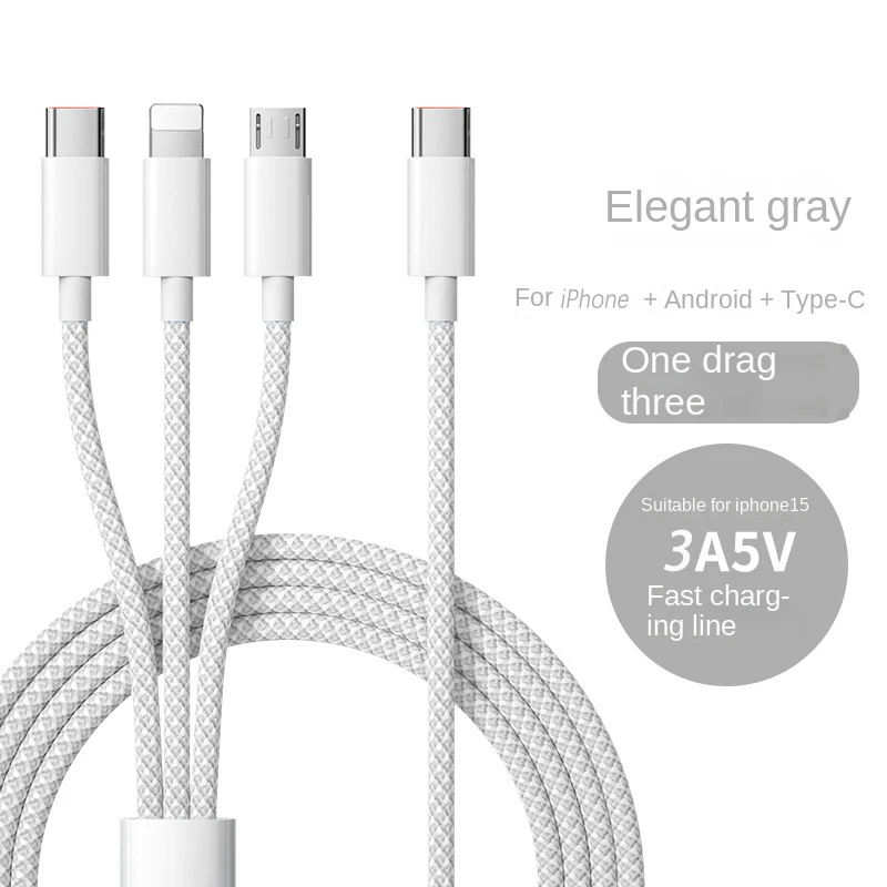 Cavo caricatore da USB C a tipo C da 100 W Cavo USB C 3 in 1 per iPhone 15 Huawei Samsung Wire 5A Cavo di ricarica rapido Cavo dati di tipo C