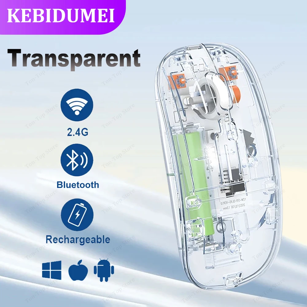 Drahtlose Maus Bluetooth 5,2 2,4G Maus Wiederaufladbare Transparente Stille Maus 1600DPI Für MacBook Tablet Computer Laptop Mäuse