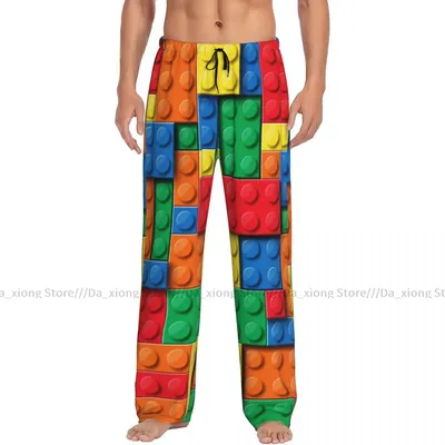 Herren Nachtwäsche lose Schlaf hose Pyjama bunte Bausteine Ziegel lange Lounge Bottoms lässige Image