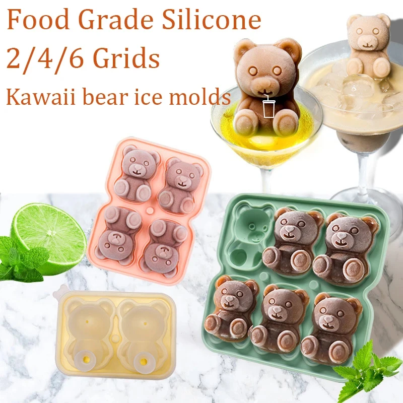 2/4/6 Gitter kawaii Bär Silikon Eiswürfel Herstellung Formen Sommer entlasten die Hitze DIY Getränk Eis Kaffee Eiswürfel schalen Form zu machen Image