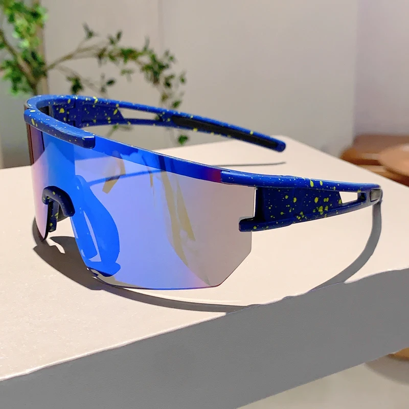 KAMMPT Übergroße Schutzbrille für Herren, umwickelt, runder Spiegel, Outdoor-Radfahren, Anti-UV-Sonnenbrille, trendige, winddichte, schützende Fahrbrille