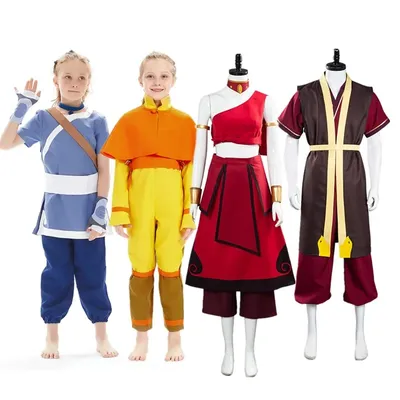 Fantasia Erwachsene/Kinder Katara Cosplay Avatar Aang Zuko Kostüm Kleid Halskette Uniform Hosen Outfits Halloween Karneval Party Anzug Image