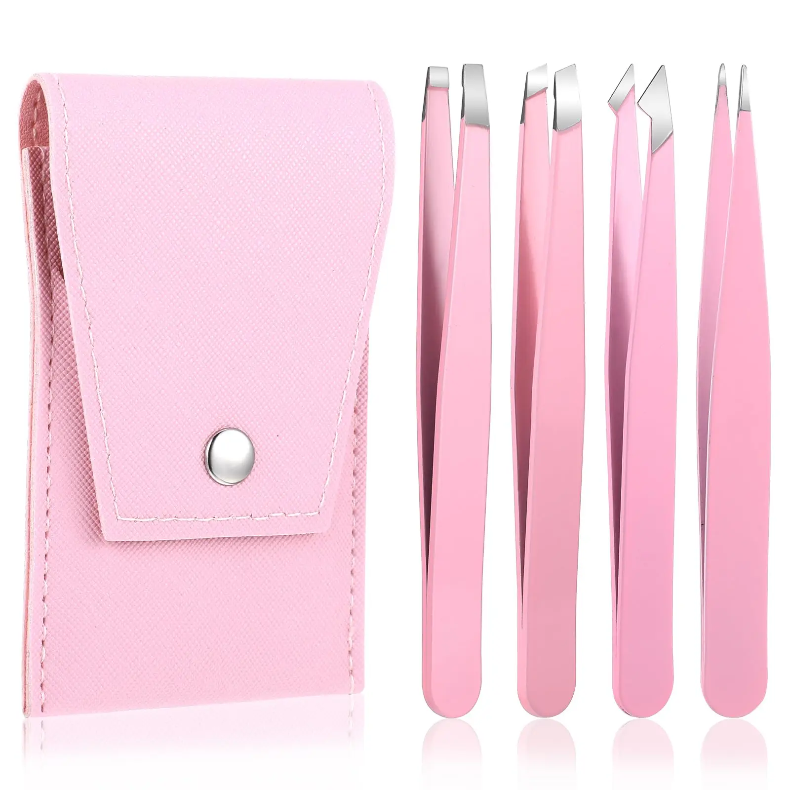 4-teiliges Pinzetten-Set mit Reisetasche, professionelle spitze Pinzette aus Edelstahl, hochpräzise Augenbrauenpinzette für Frauen Image