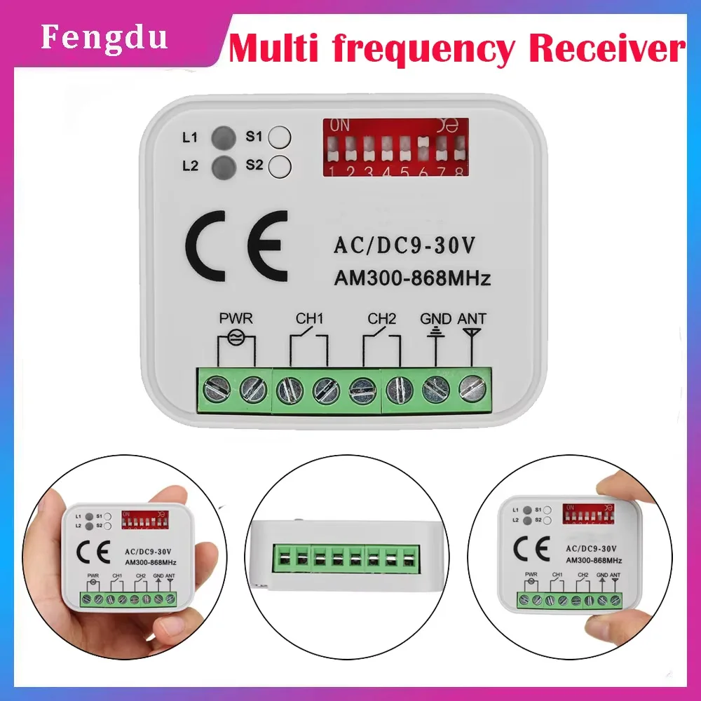 Universal Garagentor Fernbedienung Empfänger 2 CH Controller Schalter Für 433 868 MHz Sender Frequenz 300-900 MHz Image