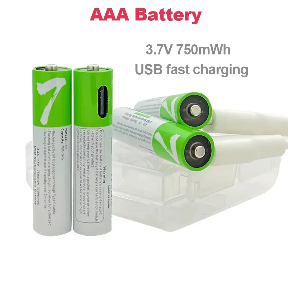 1,5 V AAA 750 mWh wiederaufladbare Lithium-Batterie, schnelles Aufladen für MP3-Fernbedienung, Taschenlampe, Wecker + Typ-C-Kabel Image