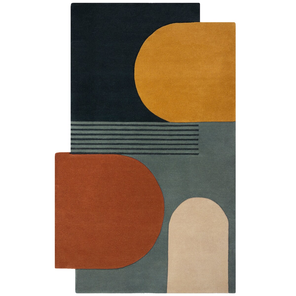 Abstrakt-Geometrischer Wollteppich `Thames Lily` - Farbe: Türkis, 150x240 cm | Kadima Design Image