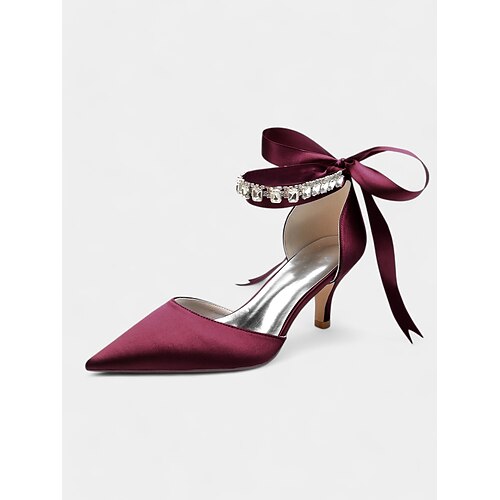 Königsblaue Brautjungfern-Satinpumps – spitze Kitten-Heel-Pumps mit Strass-Knöchelriemen und Schleife, elegante Hochzeitsschuhe für Brautjungfern, Abschlussball, Abendveranstaltungen und festliche Anlässe Image