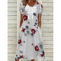 Damen Midikleid Freizeitkleid A Linie Kleid Elegant Vintage Stilvoll Laternenärmel Urlaub Täglich Herbstkleid Normale Passform Blumen Kurzarm Rundhalsausschnitt Weiß Hellgrün Grün Dunkelblau Frühling