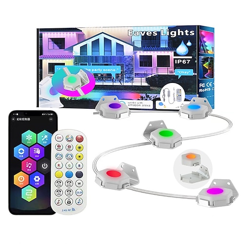 LED-Lichterketten, Eternity-Lichter, permanente Dachrinnenbeleuchtung, Außenbeleuchtung mit WLAN-App Fernbedienung RGB Smart Dachtraufen Lichter IP67 wasserdicht ganzjährig Haus Dach Außenbeleuchtung Image