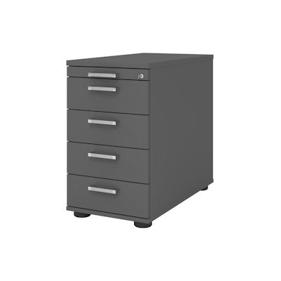 bümö Schreibtisch Schrank abschließbar, Schubladenschrank Holz in graphit, Container mit Schubladen - Schubladen Schrank Büro, Schreibtisch Container Image