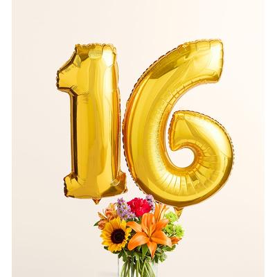 1-800-Flowers Flower Delivery Floral Embrace W/ Number 16 Balloons Small