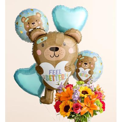 1-800-Flowers Flower Delivery Floral Embrace W/ Feel Better Bear Balloon Bouquet Xl