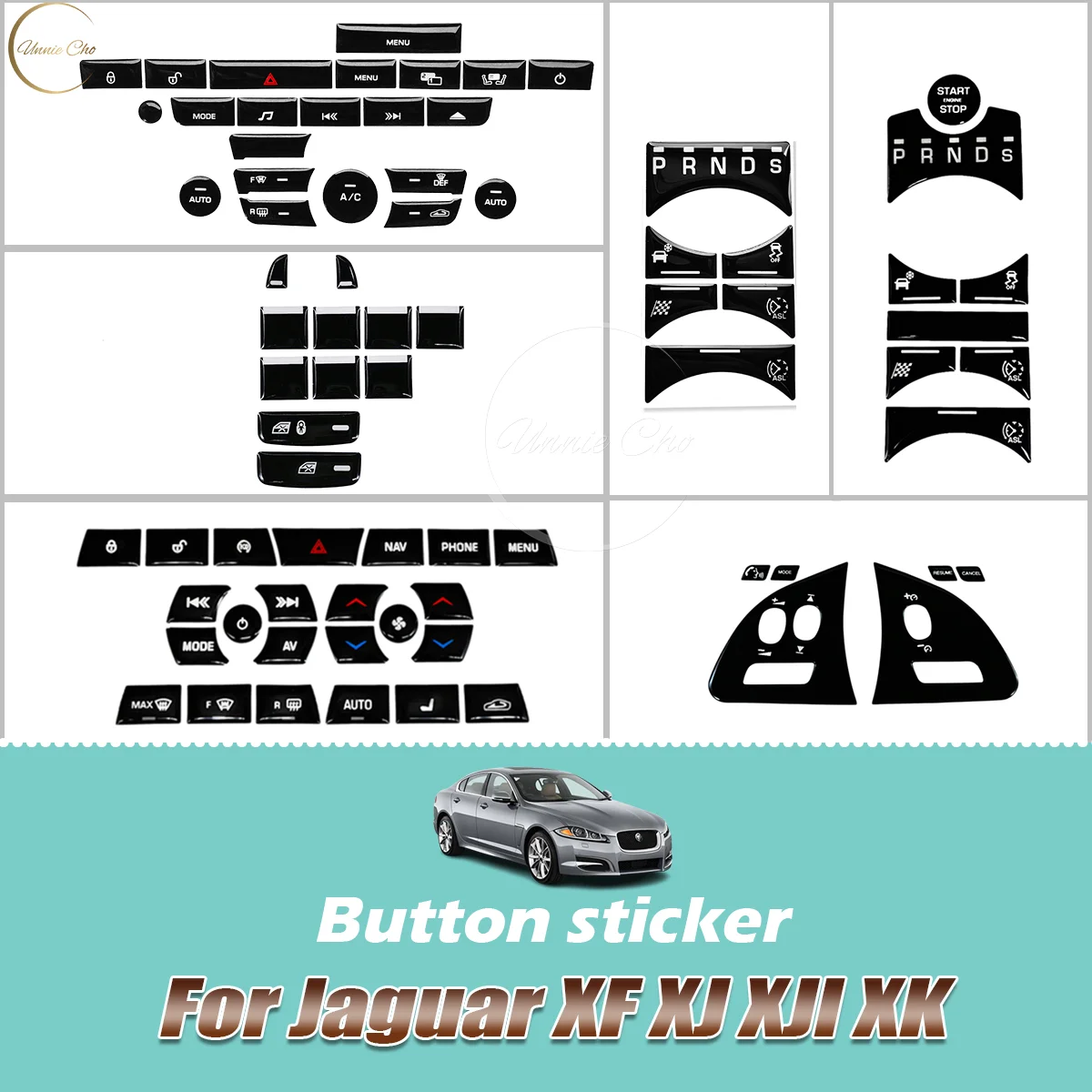 Adesivo pulsante epossidico nero per Jaguar XF X250 XK XKR XJ XJL Interni auto rifinitura rivestimento per cruscotto console centrale