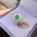 Anello con smeraldo naturale al 100% 5x7mm gioielli con smeraldo naturale senza allergia placcatura in oro 18 carati anello con fiore in argento 925