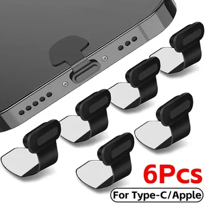 2/4/6PCS Lade Port Anti-Staub Schmutz Staub Stecker Für IPhone Samsung Typ-C Port Schutz Silikon Image