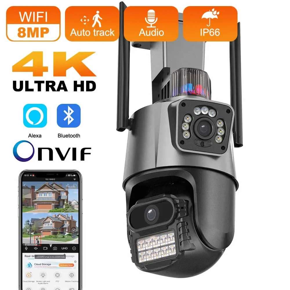 4K 8MP Dual Lens Dual Screen IP Kamera Wifi Wasserdichte Farbe IR Nachtsicht Auto Tracking Wifi Überwachungskameras ICSEE App Image