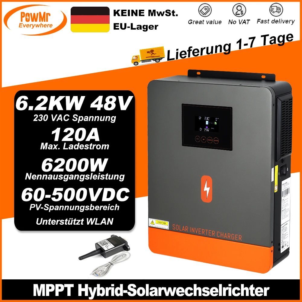 Powmr eu 6,2 kW Hybrid-Solar wechsel richter 48V Batterie bank bis 230V max pv 500V eingebauter reiner Sinus 120a mppt Solar laderegler Image