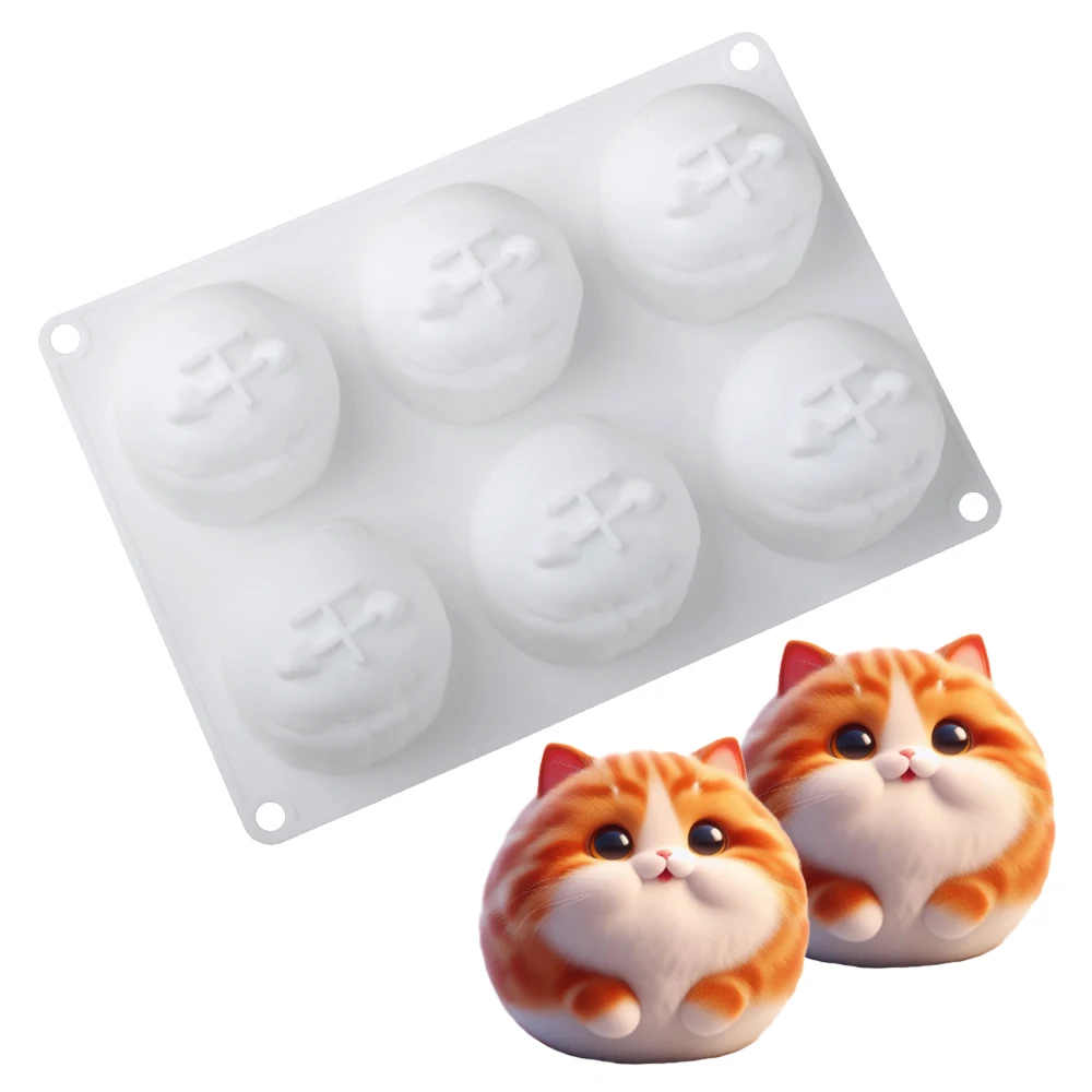 6-Zellen Cartoon Katze Geformt Mousse Kuchen Form Blancmange Dessert Backform Silikon Kuchen Form Schokolade Form Küche Backformen Image
