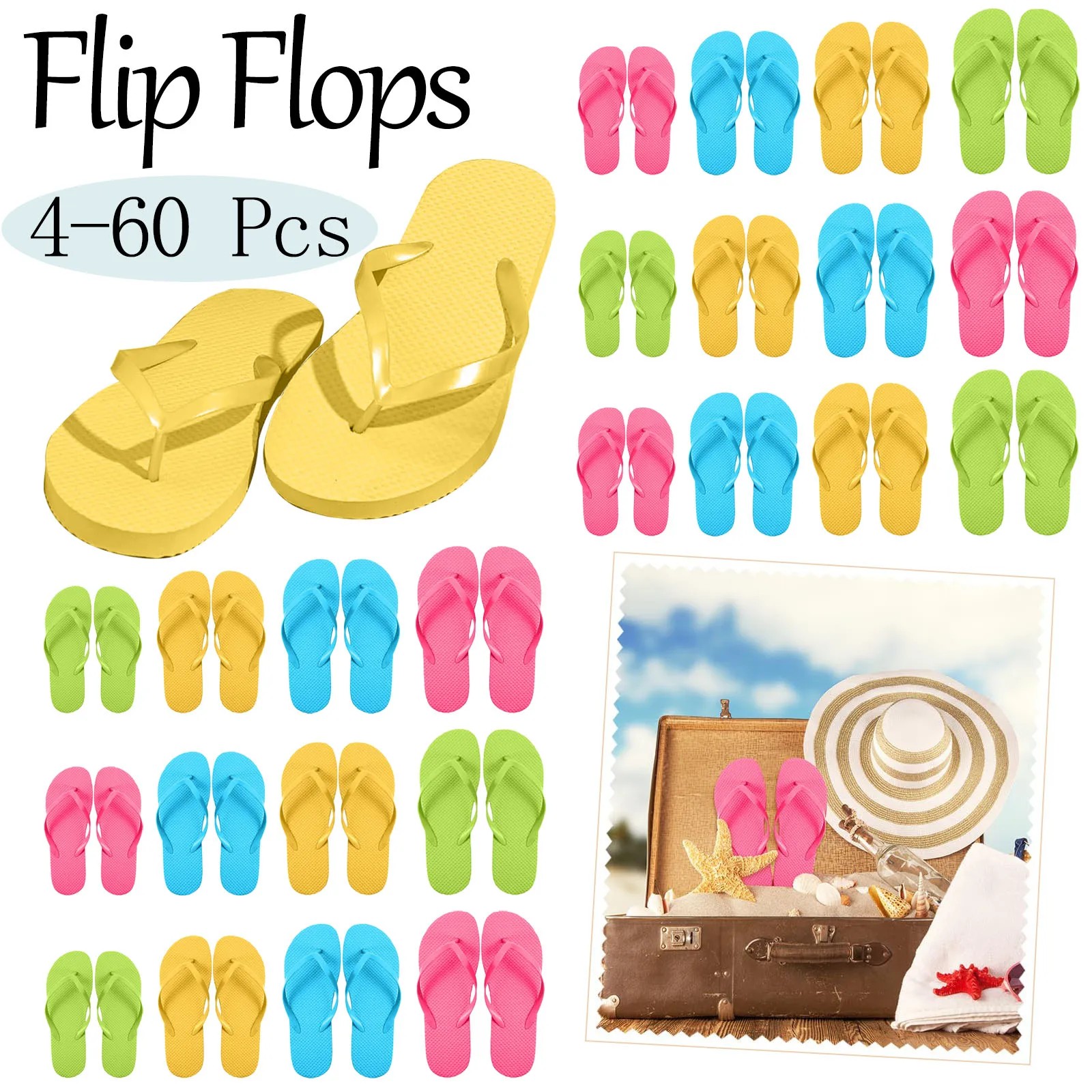 4–60 Paar Sommer-Flip-Flops, weiche Eva-Strandsandalen, rutschfeste Strand-Flip-Flops, Hotel-Spa-Hausschuhe, Pool-Dusche, Partygeschenke Image