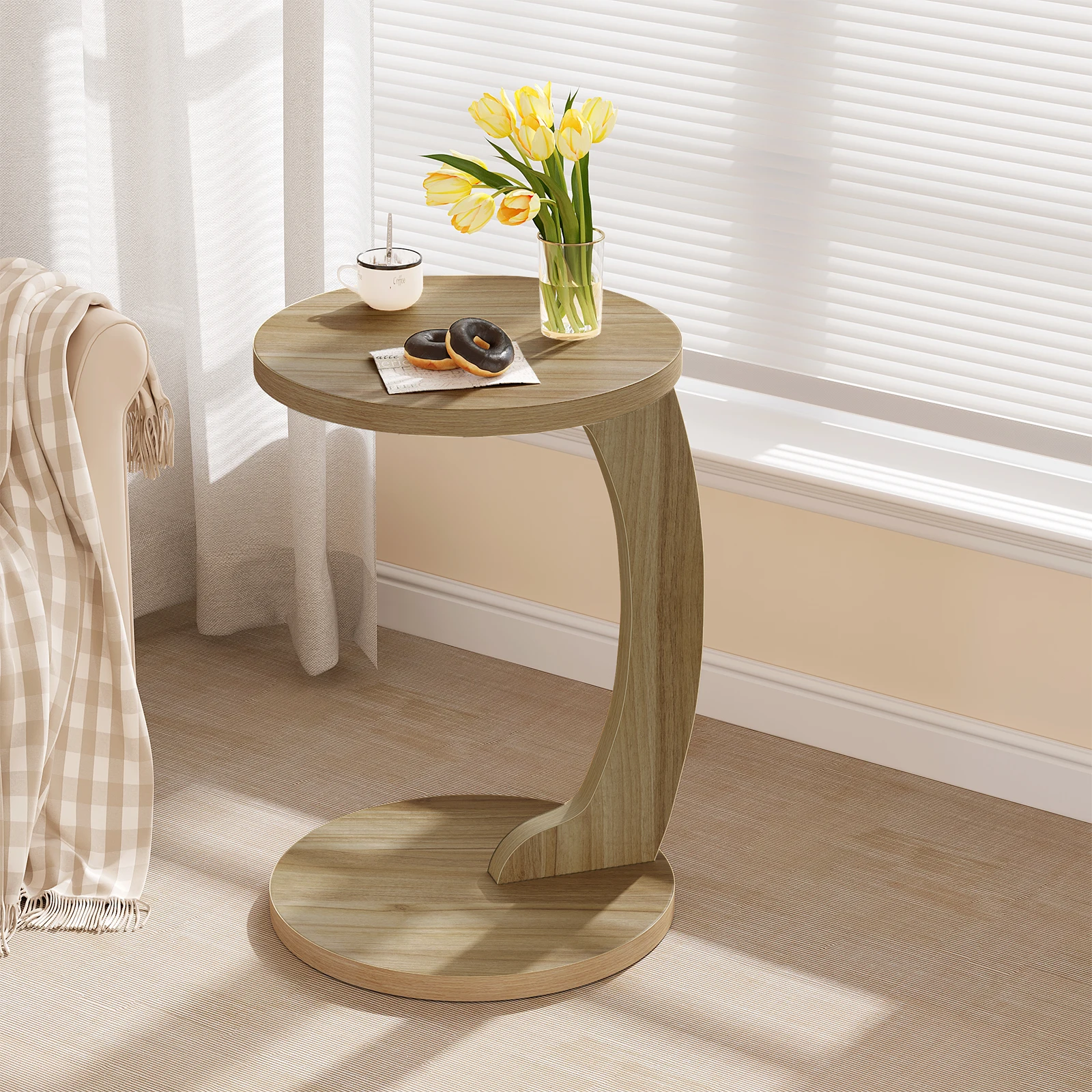 WOLTU Beistelltisch in C-Form, runder Sofatisch, Wohnzimmer, kleiner Aufbewahrungstisch für Sofa, Couch, Bett, Zuhause, Büro, Dekoration