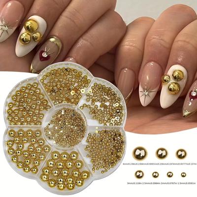 TEMU 7-grid Round Nail Art Accessories Golden Half-moon Decorations Solid Color Half-moon For Women And Nail Diy Use
